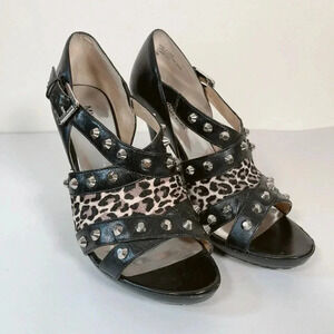 MICHAEL KORS | PEEP TOE LEOPARD PRINTED STUDDED  HEELS
